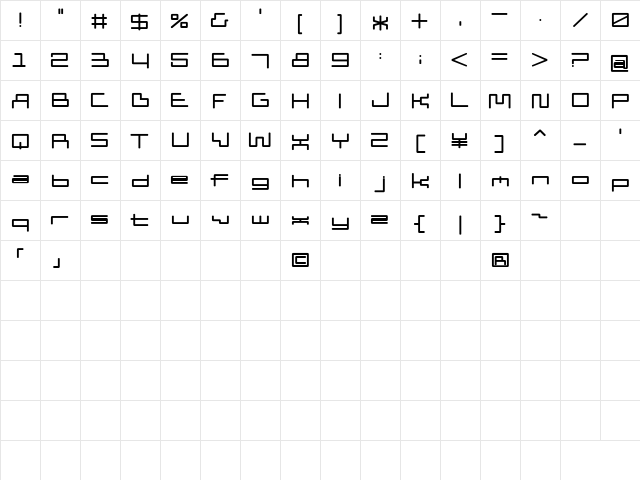 DDD Pipe Regular  glyph index