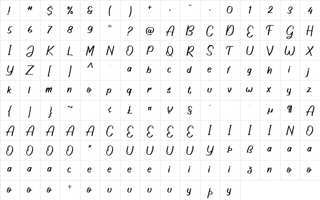 Goodshow Regular  glyph index