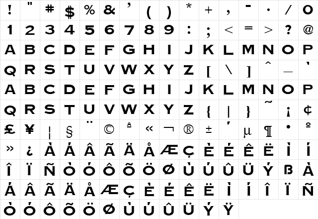 CopperPot Bold  glyph index