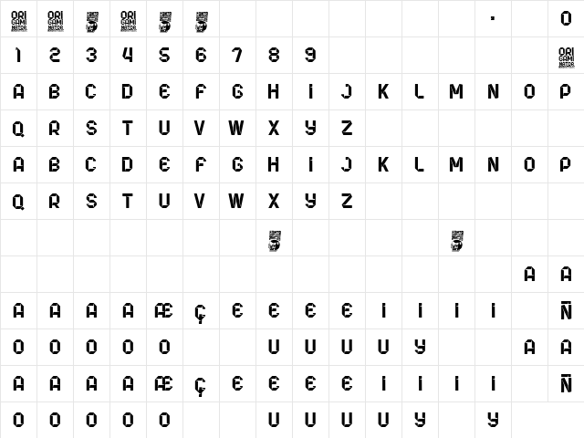 Origaminator Regular  glyph index
