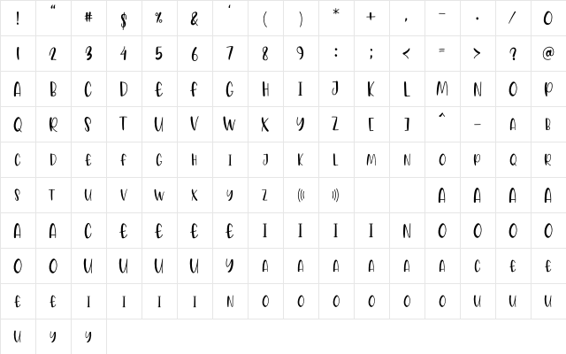 Aku Sayang Regular  glyph index