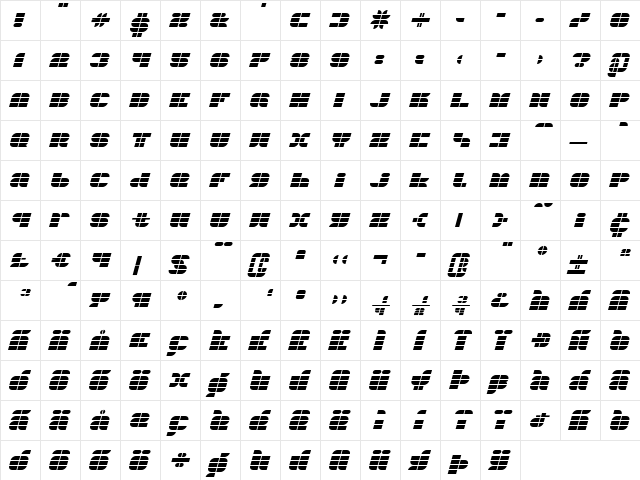 104 Italic  glyph index