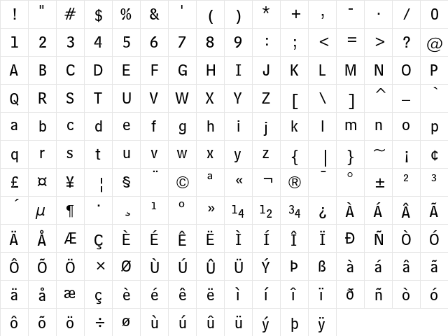 Bell Centennial Sub-Caption  glyph index