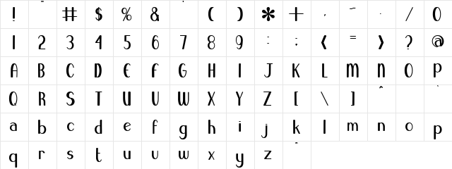 Blue Melody UltraBold  glyph index