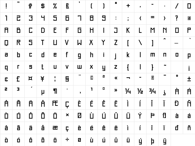 Just Square LT Std Medium  glyph index