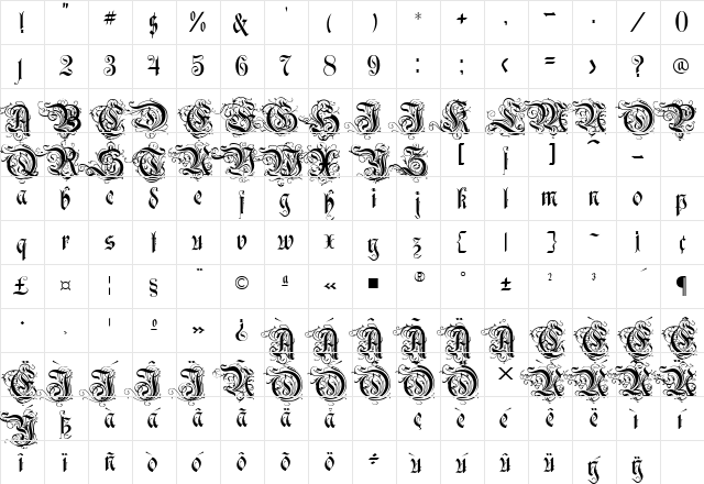 Rothenburg Decorative Regular  glyph index