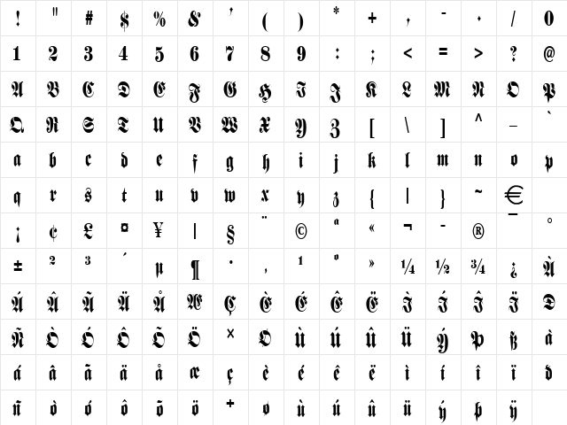 FrankCondensed Normal  glyph index
