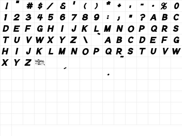 Notation Heavy Italic JL Regular  glyph index