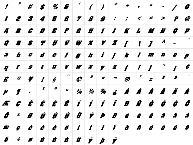 FZ BASIC 52 SPIKED ITALIC Normal  glyph index