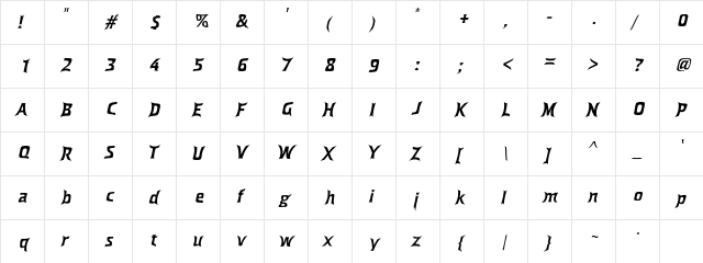 Dross05Slanted Regular  glyph index