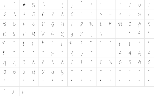 Absolute Nature Regular  glyph index