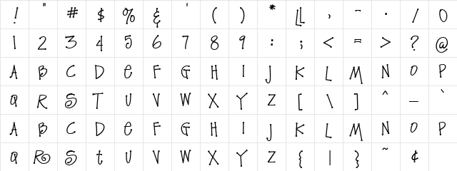 Baby's World Regular  glyph index
