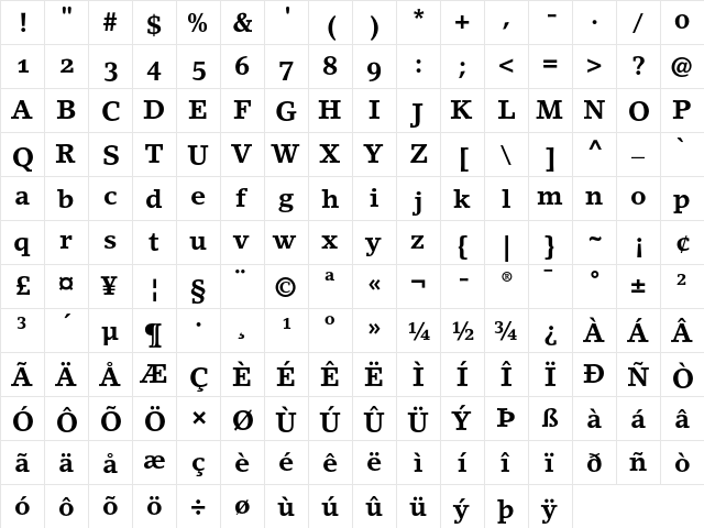 Lino Letter Bold OsF  glyph index