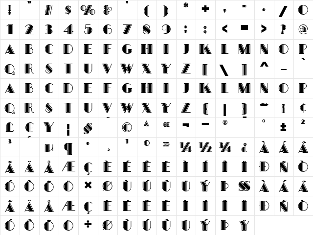 Boogaloo Avenue NF Regular  glyph index