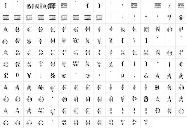 Bintari Personal Use Regular  glyph index