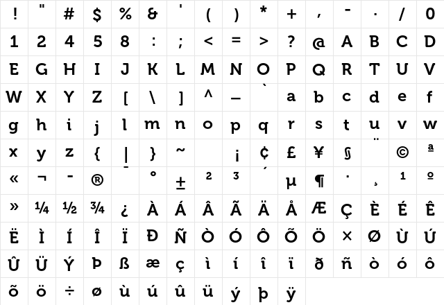 Museo 700  glyph index