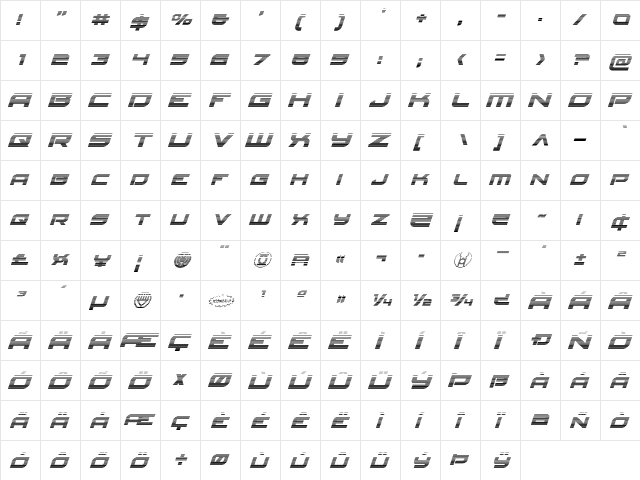 Red Rocket Gradient Italic Italic  glyph index