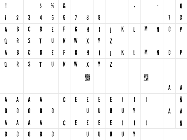 Scratch Night Team Regular  glyph index