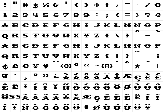 PonyWood Bold Regular  glyph index
