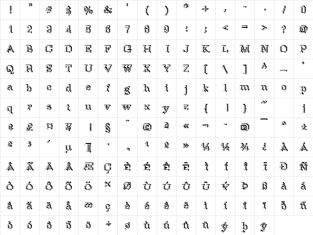 Rough35 Becker Regular  glyph index