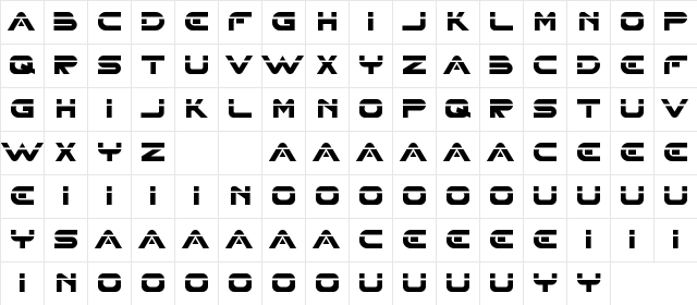 XHARP Demo LASER Regular  glyph index