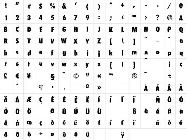 PeterBeckerCondRandom-ExtraBol d-Regular  glyph index