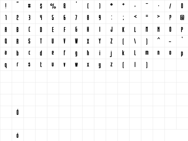 Opeln2001 Prosty Regular  glyph index
