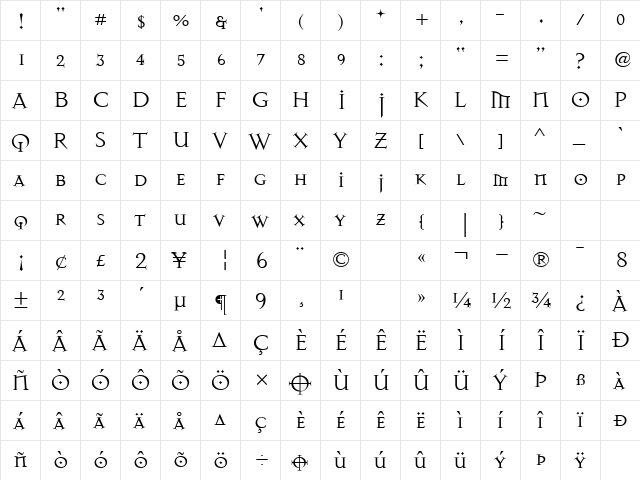 MasonAlternate Regular  glyph index