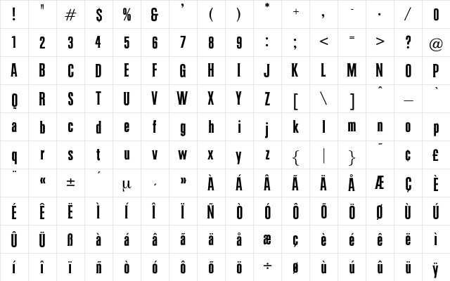 JuliusLight Regular  glyph index