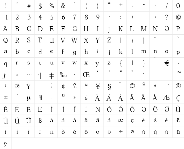 Hoboken-Xlight Regular  glyph index