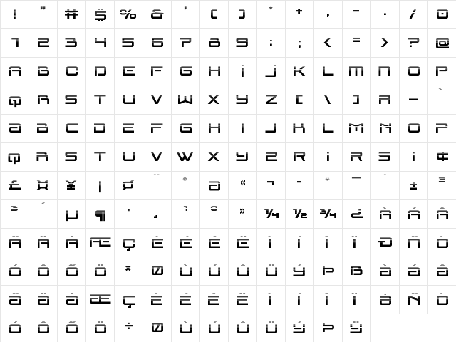 Blade Singer Halftone Regular  glyph index