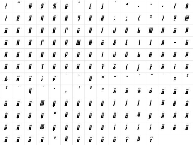 EAST-west Halftone Italic Italic  glyph index