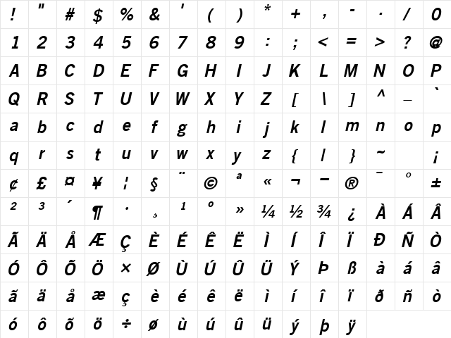 CommerceSSK SemiBoldItalic  glyph index