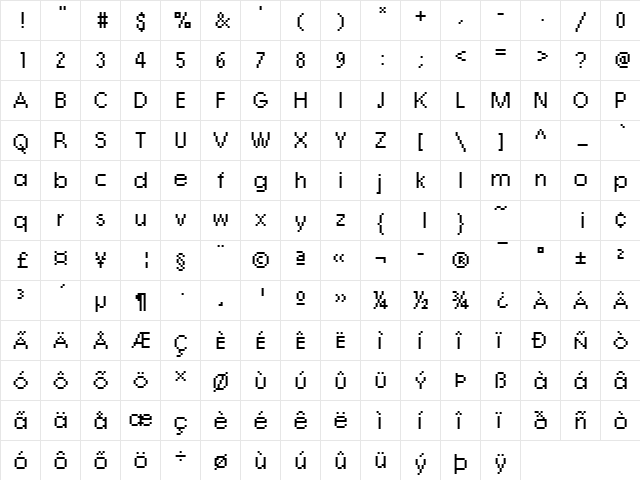 DTCRoughM01 Regular  glyph index