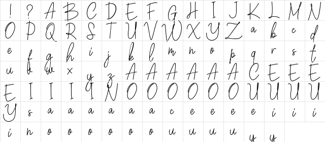 Winchester Regular  glyph index