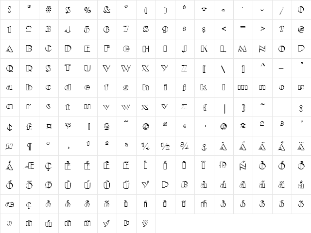Cucchiarella Regular  glyph index
