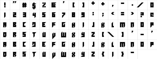 Clutching Toth Regular  glyph index