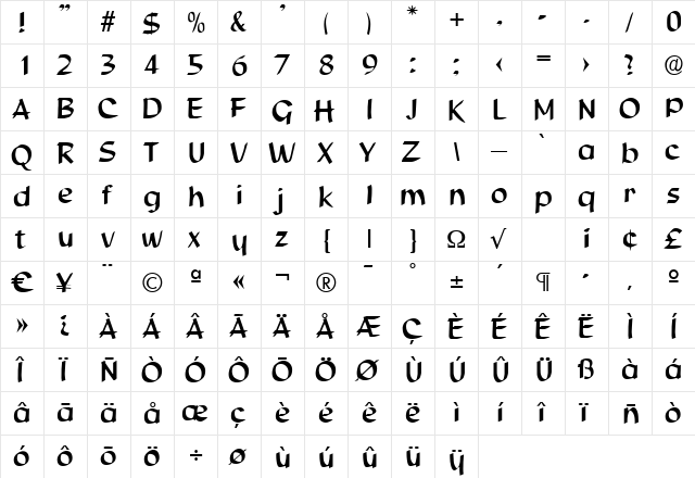 Script-S850 Regular  glyph index