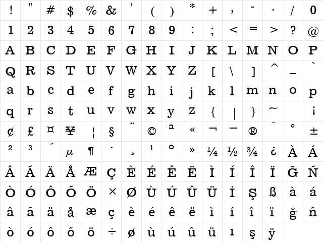 00343 Regular  glyph index