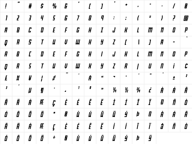 Young Patriot Semi-Italic Semi-Italic  glyph index