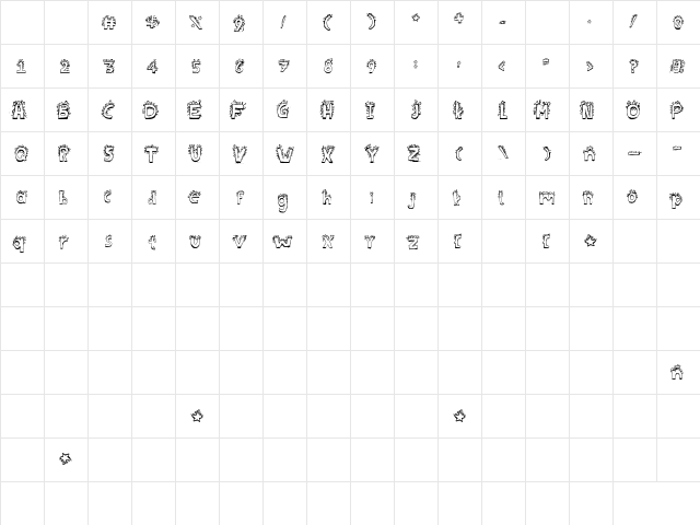 Bicho* Regular  glyph index