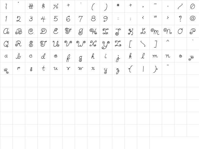 Doodle Swirl Regular  glyph index