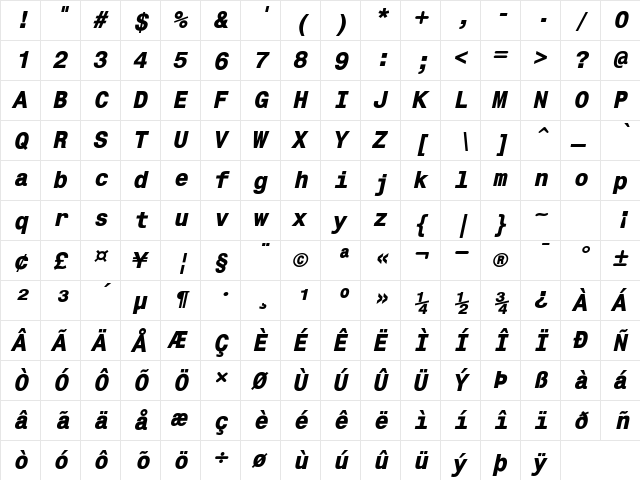 CorporateMonoExtraBold Oblique  glyph index