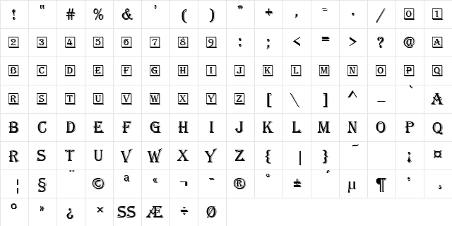 AlgerianIniD Regular  glyph index