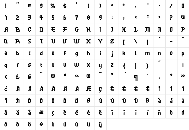 FFScratch Regular  glyph index