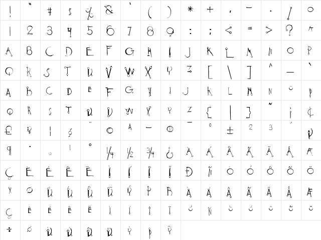 Epicure Regular  glyph index