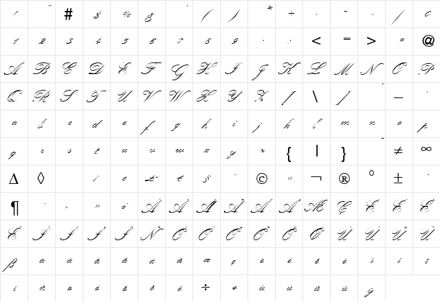 KremlinScriptOne Regular  glyph index