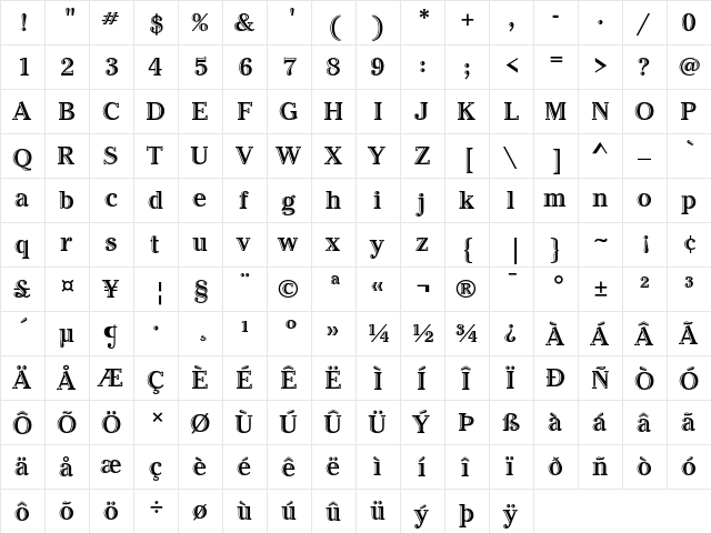 ITC Cheltenham Handtooled Bold  glyph index