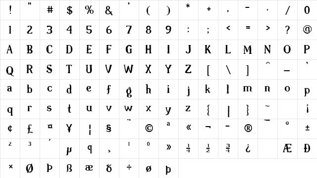 JH3 Handpainted Regular  glyph index