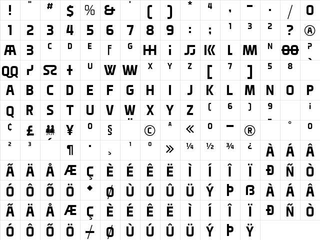 Ego Regular  glyph index